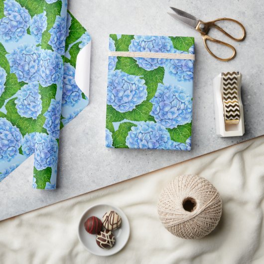 Blaues Hydrangea-Wasserfarbenmuster Geschenkpapier (Basteln)