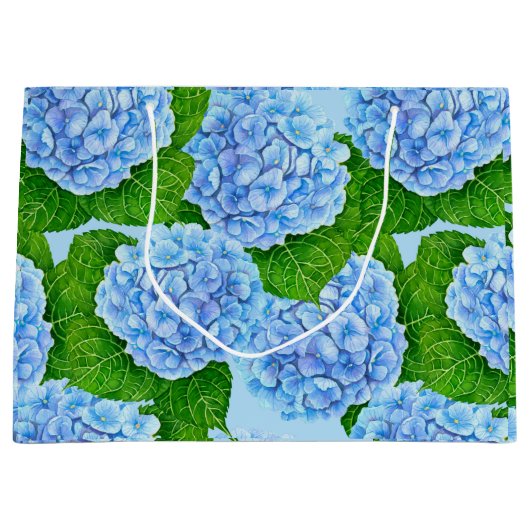 Blaues Hydrangea-Wasserfarbenmuster Große Geschenktüte (Vorderseite)