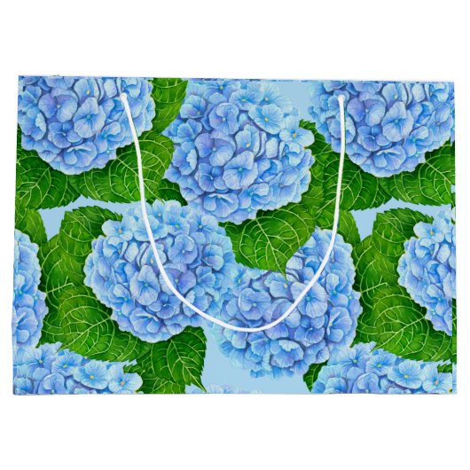Blaues Hydrangea-Wasserfarbenmuster Große Geschenktüte (Rückseite)