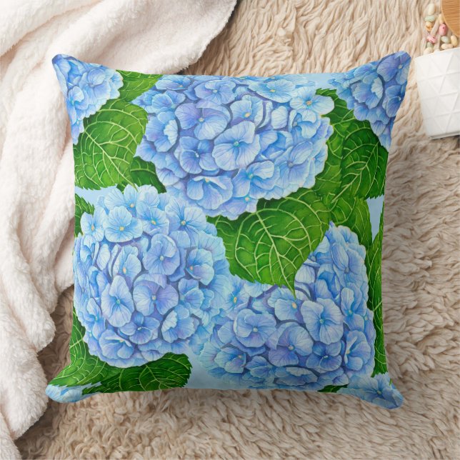 Blaues Hydrangea-Wasserfarbenmuster Kissen (Decke)