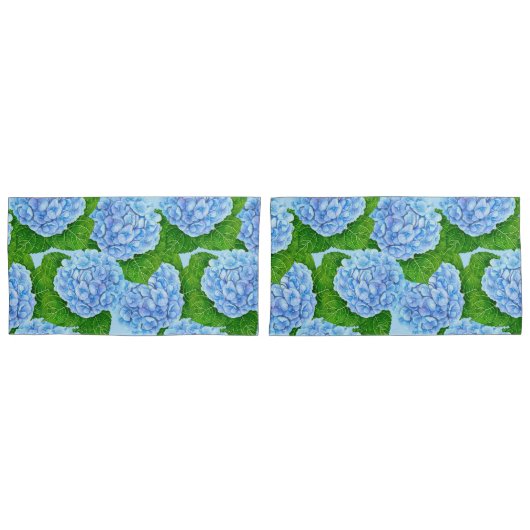 Blaues Hydrangea-Wasserfarbenmuster Kissenbezug (Vorderseite-Set)