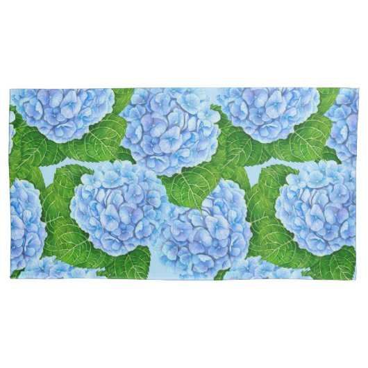 Blaues Hydrangea-Wasserfarbenmuster Kissenbezug (Vorderseite-Links)