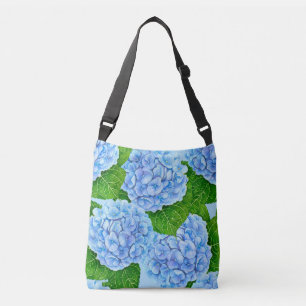 Blaues Hydrangea-Wasserfarbenmuster Tragetaschen Mit Langen Trägern