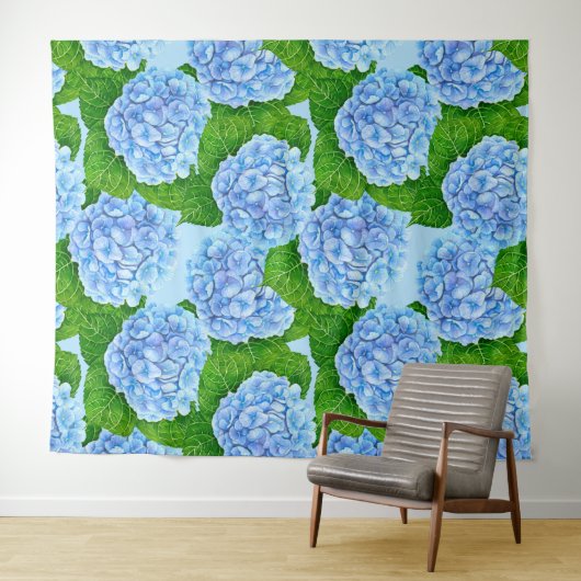 Blaues Hydrangea-Wasserfarbenmuster Wandteppich (Beispiel (Horizontal))