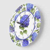 Blaues Hydrangeas Botanische Art Floral Große Wanduhr (Winkel)