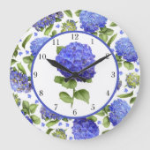 Blaues Hydrangeas Botanische Art Floral Große Wanduhr (Vorderseite)