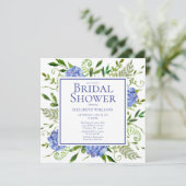 Blaues Hydrangeas-Brautparty Einladung (Stehend Vorderseite)