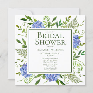 Blaues Hydrangeas-Brautparty Einladung