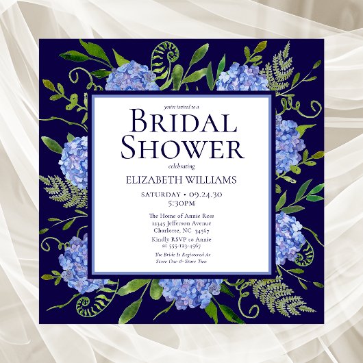 Blaues Hydrangeas-Brautparty Einladung