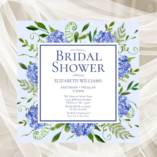 Blaues Hydrangeas-Brautparty Einladung