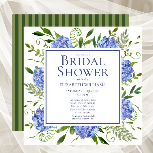 Blaues Hydrangeas-Brautparty Einladung