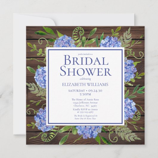 Blaues Hydrangeas-Brautparty Einladung (Vorderseite)