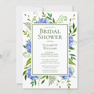 Blaues Hydrangeas-Brautparty Einladung