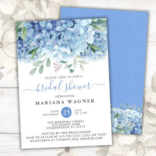 Blaues Hydrangeas Brautparty in Aquarellfarben Einladung
