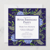 Blaues Hydrangeas Floral Watercolor, 80. Geburtsta Einladung (Vorderseite)