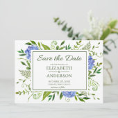 Blaues Hydrangeas-Wasser Save The Date (Stehend Vorderseite)