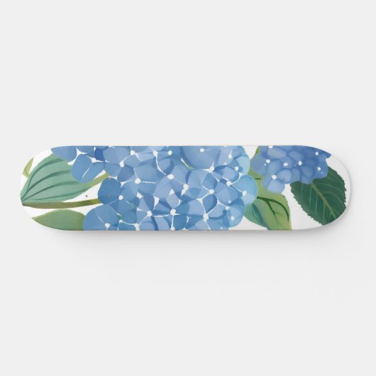 Blaues Hydrangeas Wasserfarben Skateboard (Horizontal)