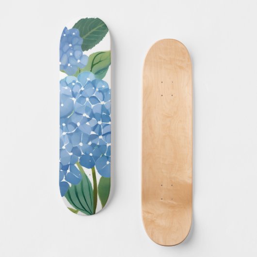 Blaues Hydrangeas Wasserfarben Skateboard (Vorderseite)
