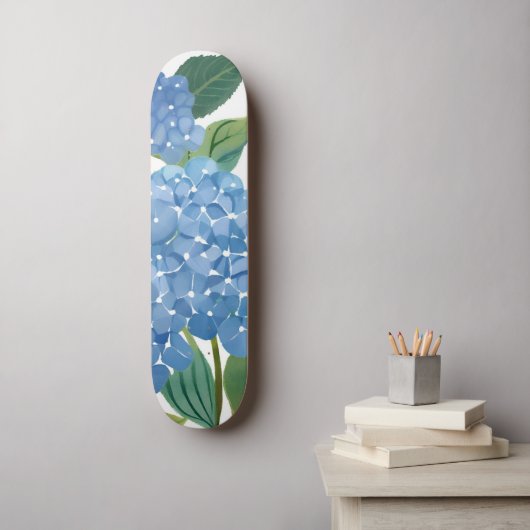 Blaues Hydrangeas Wasserfarben Skateboard (Wandkunst)