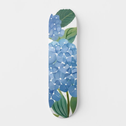 Blaues Hydrangeas Wasserfarben Skateboard (Vorderseite)