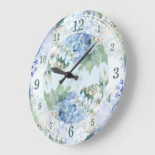 Blaues Hydrangee und florale Wasserfarbenwall-Uhr Große Wanduhr (Winkel)
