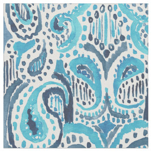 Blaues Ikat Aquarell-Muster VERGNÜGENS-PAISLEYS Stoff