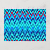 Blaues Ikat Zickzack Geometric Zig Zag Stripmuster Postkarte (Vorderseite)