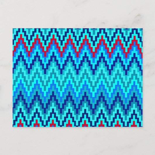 Blaues Ikat Zickzack Geometric Zig Zag Stripmuster Postkarte (Vorderseite)