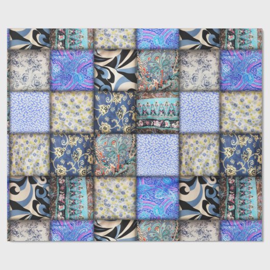 Blaues Imitat-Patchwork-Quiltmuster Geschenkpapier (Flach)