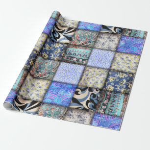 Blaues Imitat-Patchwork-Quiltmuster Geschenkpapier