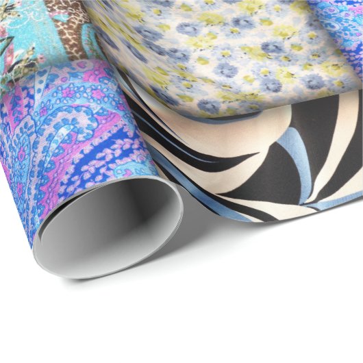 Blaues Imitat-Patchwork-Quiltmuster Geschenkpapier (Rolleneckpunkt)