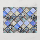 Blaues Imitat-Patchwork-Quiltmuster Postkarte (Vorderseite)