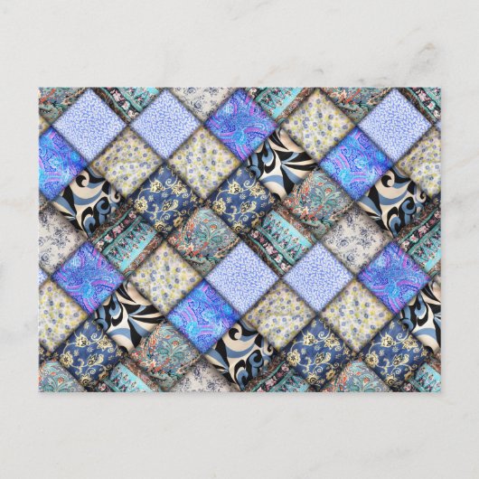 Blaues Imitat-Patchwork-Quiltmuster Postkarte (Vorderseite)