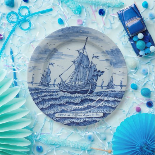 Blaues Imitat Porzellan Chinoiserie Sommerschiff Pappteller (Party)