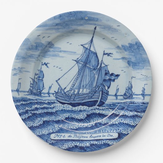Blaues Imitat Porzellan Chinoiserie Sommerschiff Pappteller (Vorderseite)