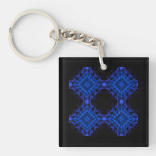 Blaues Incendia-Design aus vier blauen Sternwürfel Schlüsselanhänger