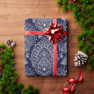 blaues indisches ethnisches Vintage-Muster Geschenkpapier