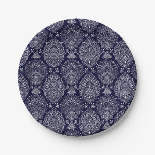 blaues indisches ethnisches Vintage-Muster Pappteller
