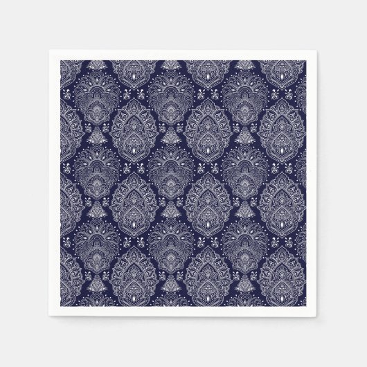 blaues indisches ethnisches Vintage-Muster Serviette (Vorderseite)