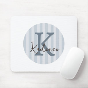 Blaues individuelles gestreiftes Kreis-Monogramm Mousepad