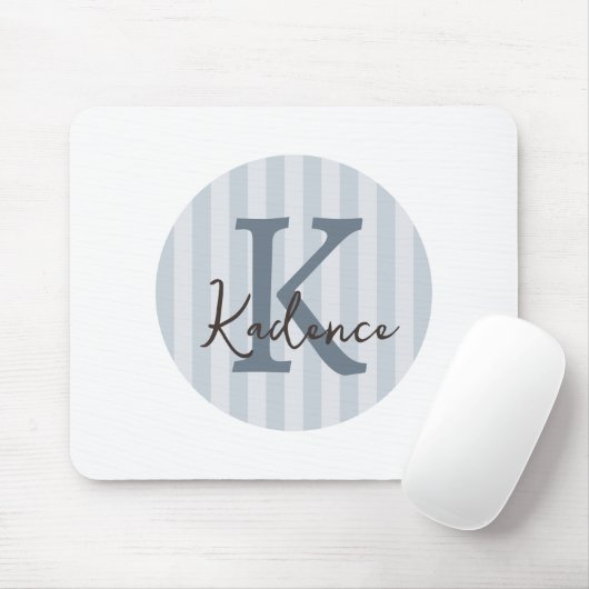Blaues individuelles gestreiftes Kreis-Monogramm Mousepad (Mit Mouse)