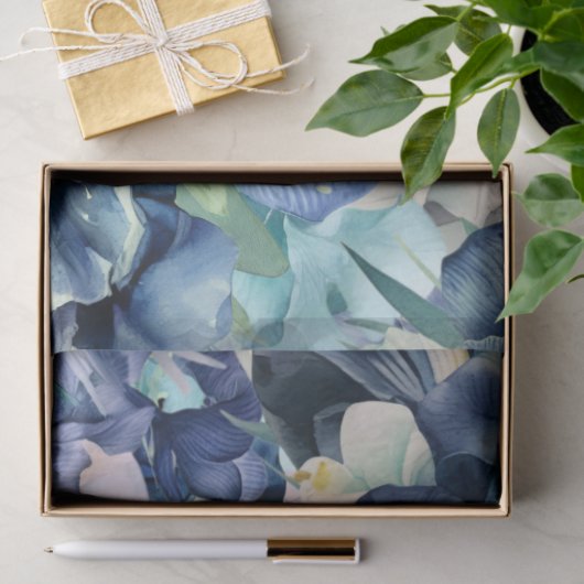 Blaues Iris Aquarellmuster Seidenpapier (Geschenk)