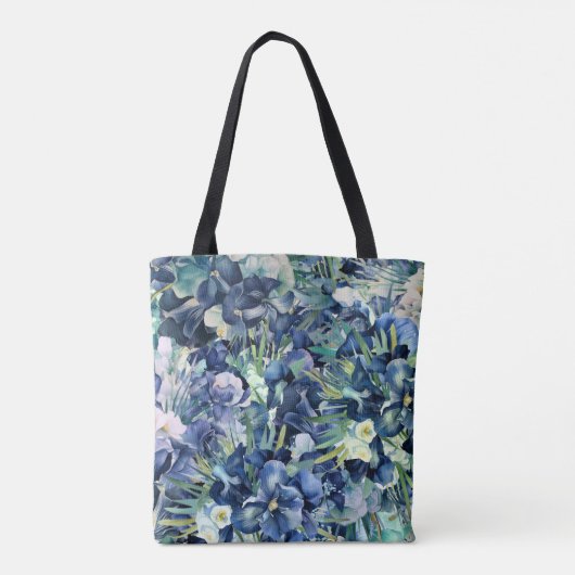 Blaues Iris Aquarellmuster Tasche (Rückseite)