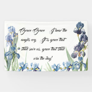 Blaues Iris-Blumen-Gott-Anmut-Gedicht-christliche Banner