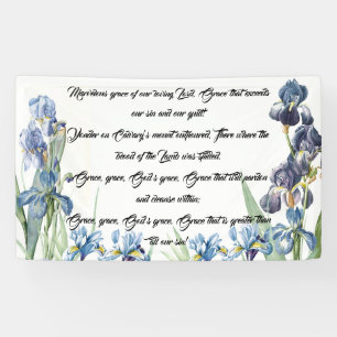 Blaues Iris-Blumen-Gott-Anmut-Lied-christliche Banner