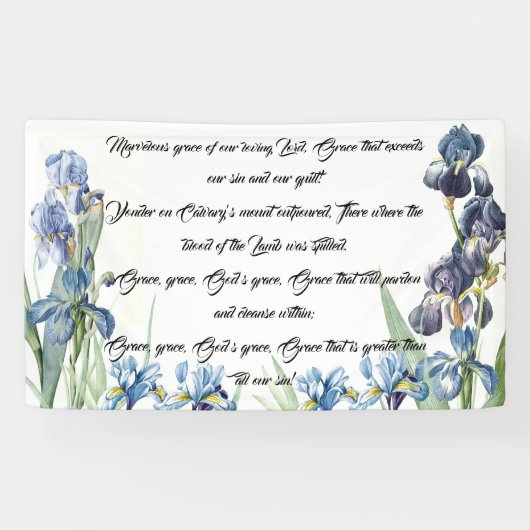 Blaues Iris-Blumen-Gott-Anmut-Lied-christliche Banner (Horizontal)