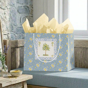 Blaues italienisches Aquarell-Limonienbaum-Fliesen Große Geschenktüte