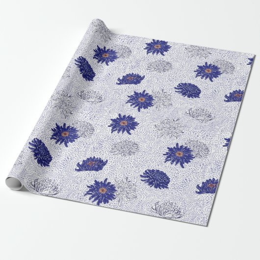 Blaues japanisches Blume-Wrapping-Papier Geschenkpapier (Ungerollt)