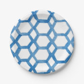 Blaues Japanisches Shibori-Polygon-Aquarellmuster Pappteller (Vorderseite)