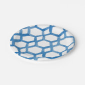Blaues Japanisches Shibori-Polygon-Aquarellmuster Pappteller (Schrägansicht)